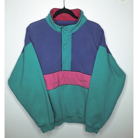 Vintage 90s Eddie Bauer Pullover Men's Large Fleece Snap Sweater Outdoors 90s - Picture 12 of 12